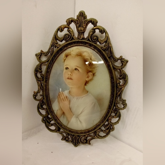 Vintage Oval Convex Bubble Glass in Metal Frame 10"x7"